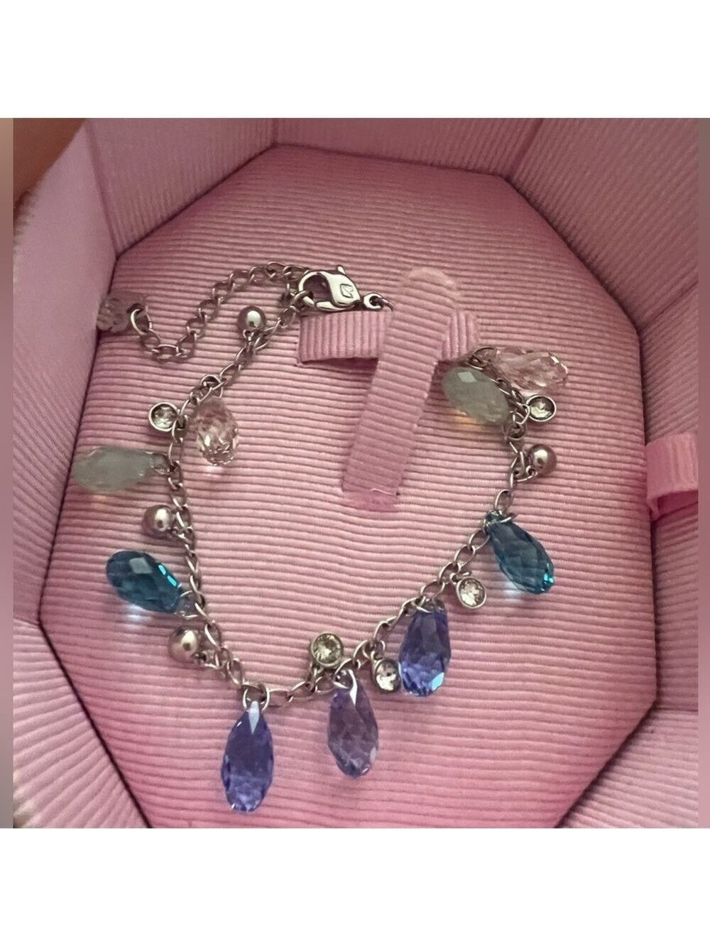 Swarovski Tonality Bracelet with Blue and Purple Teardrop Charms Silver RARE